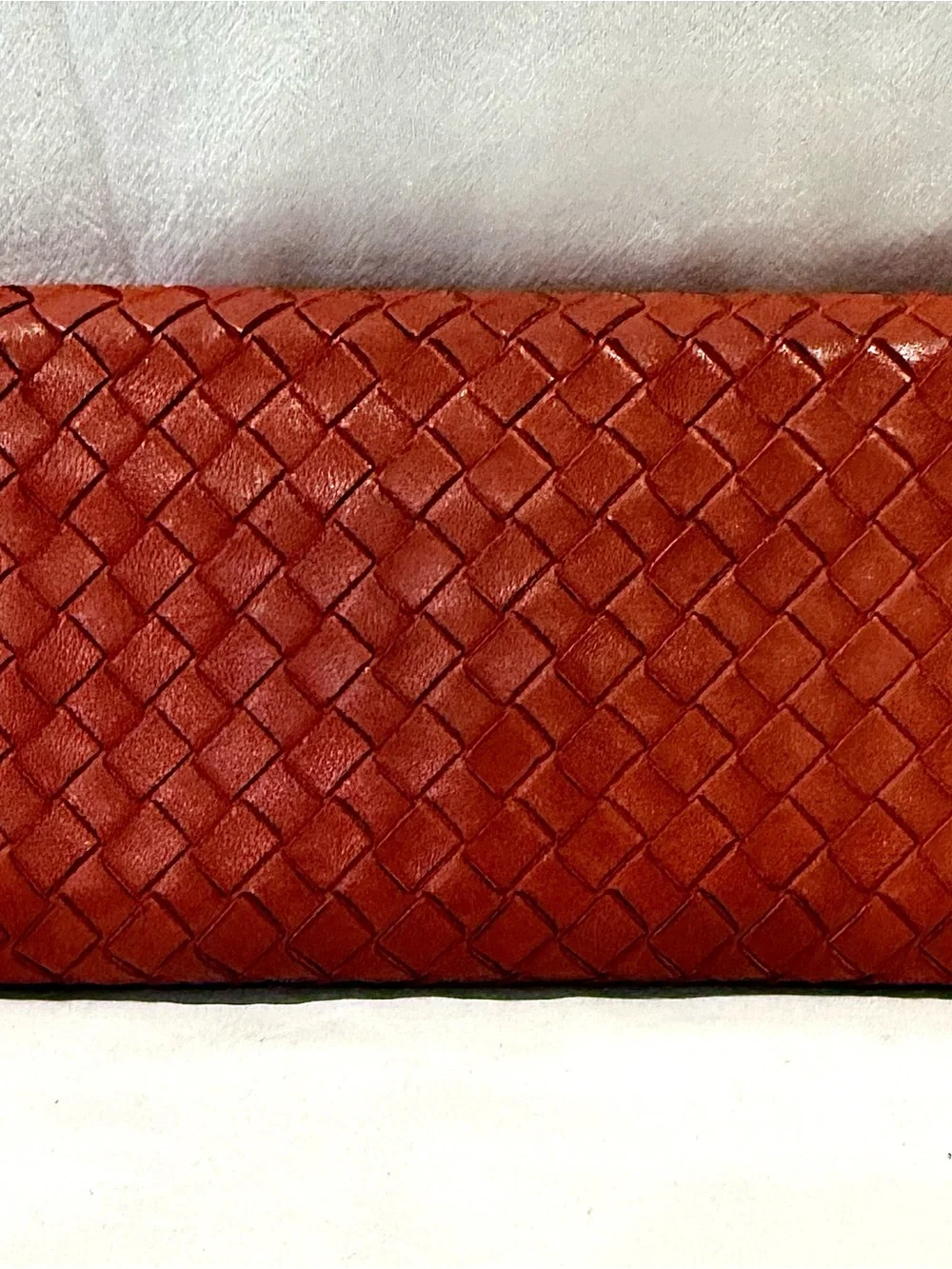 Bottega Veneta Woven Leather Clutch Wallet in Rust